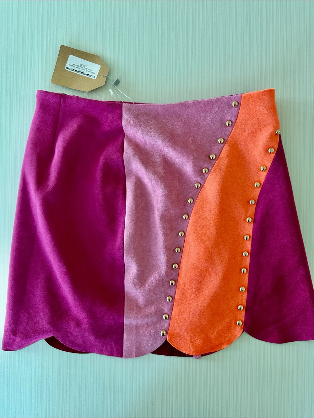 Main Strip Colorblock Studded Mini Skirt - Fuchsia, Lavender & Orange